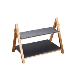 2 Tier Wood & Slate Serving Stand 418x353x55mm Artesa