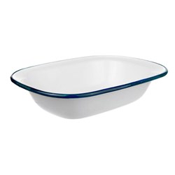 Pie Dish Rectangle White Blue Rim Enamel 170X125X39mm Urban Style