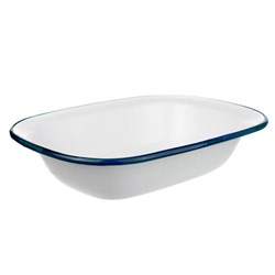 Pie Dish White Blue Rim Enamel 195x140x48mm Urban Style