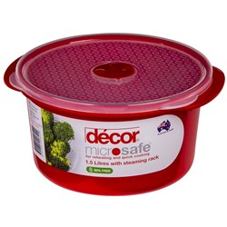 2663846 - Microsafe Container Rnd 1.5Lt Red W/ Steam Rack & Lid (4)