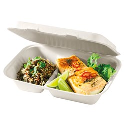 BioCane Two Compartment Rectangle Clam White 250x163x60mm BioPak