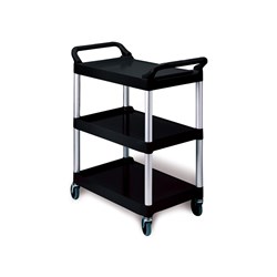 Open Sides 3 Tier Utility Trolley Small Black Rubbermaid