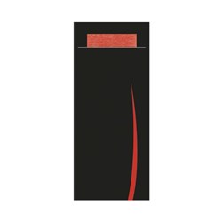 Bari Paper Cutlery Pouch Black/ Red 202x85mm Europochette