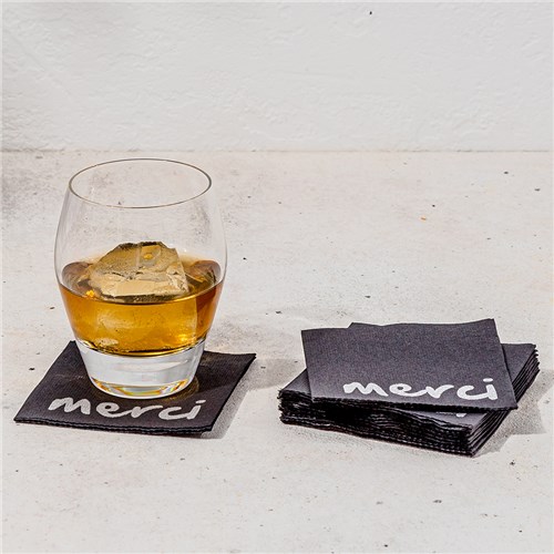 Merci Quilted Paper Cocktail Napkin Black 1/4 Fold