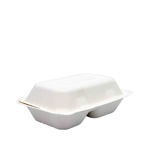 Sugarcane Clam Two Compartment White 250x163x60mm Earth Essentials