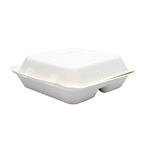 Sugarcane Clam Three Compartment White 229x229x81mm Earth Essentials