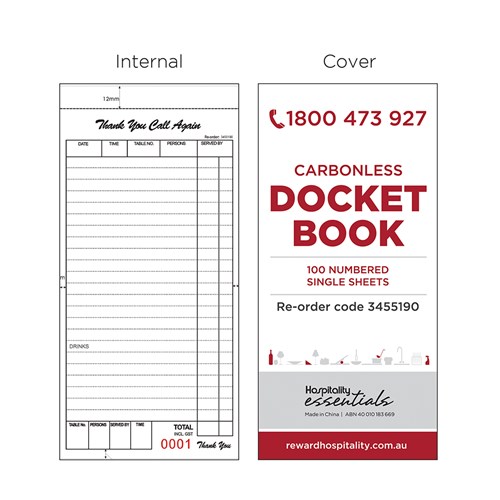 Restaurant Docket Book Single Sheet 100x210mm Essentials Collection