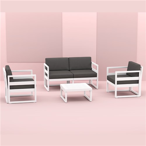 Mykonos Lounge Sofa Silver Grey with Black Cushions 750mm