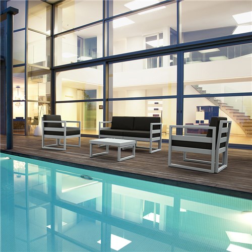 Mykonos Lounge Set and Table Silver Grey with Black Cushions 750mm