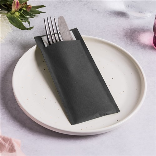 Ecoline Paper Cutlery Pouch Black/ White 200x85mm Pro.mundi