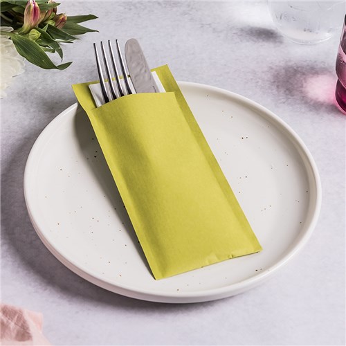 Ecoline Paper Cutlery Pouch Green/ White 200x85mm Pro.mundi