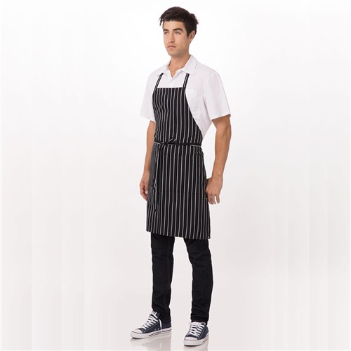 Chalkstripe Bib Pocket Apron Black 860x690mm