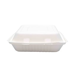 Sugarcane Clam Three Compartment White 229x229x81mm Earth Essentials