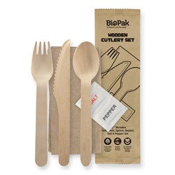 3445830 - Biocutlery Meal Pack Wood 16Cm Knf/Frk/Spn & Napkin 400/Ctn