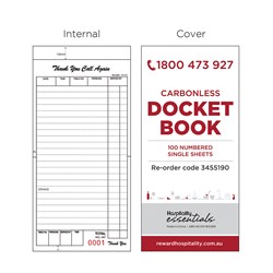 Restaurant Docket Book Single Sheet 100x210mm Essentials Collection