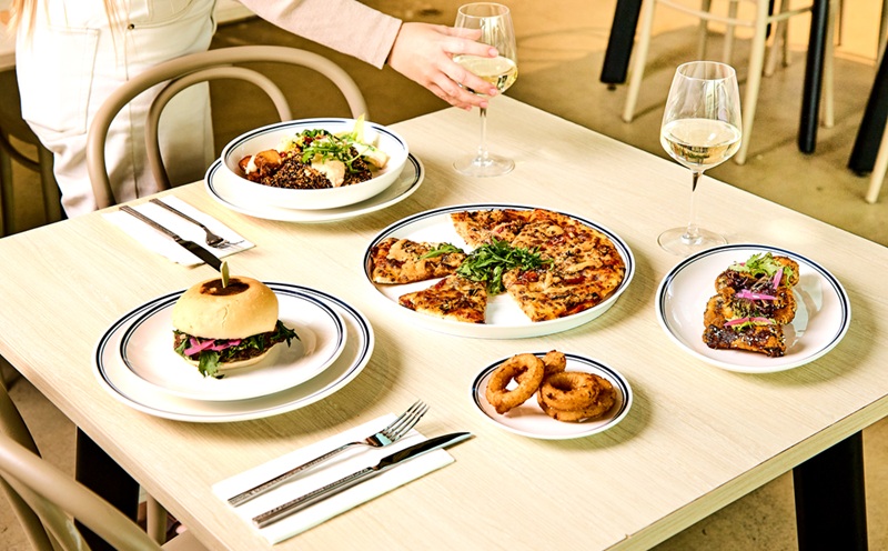 plaza plates and platters with food